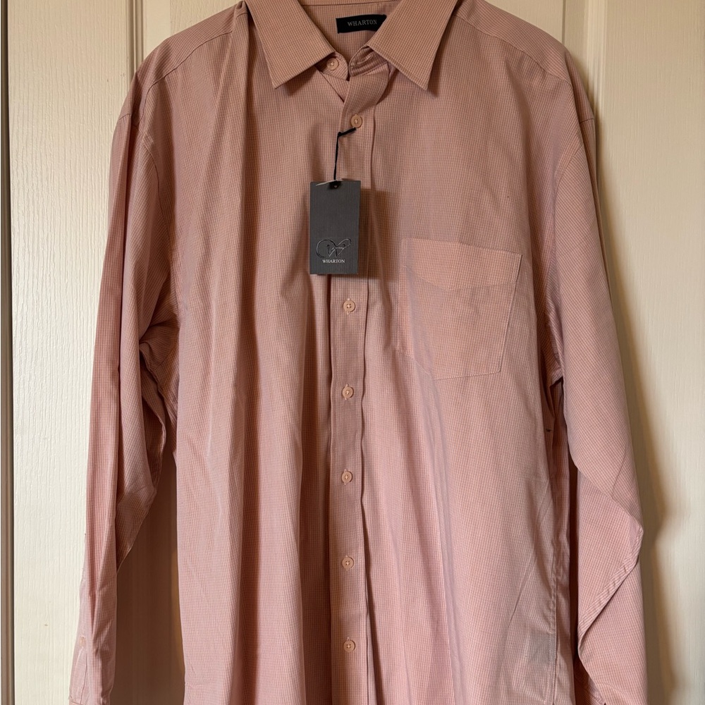 Wharton Pink Casual Button Down Shirt with Pointed Collar